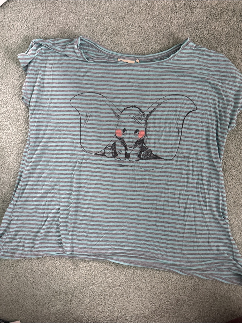 Striped Tee with Cute dumbo Graphic - Blue & Gray size xxl